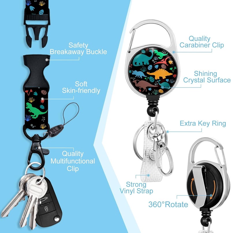 Piefly Lanyards for Id Badges, Cute Badge Holder with Retractable Badge Reel Clip, Dinosaur Work Card Name Tag Keychain Lanyard Vertical ID Card Protector for Women Nurse Doctor Teacher Student - Image 4